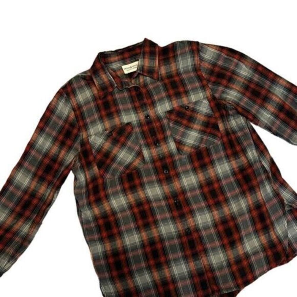 Denim & Supply Ralph Lauren large orange gray plaid rodeo western button down